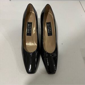 Stuart Weitzman Black Patent Leather Square Toe Block Heels Size 6.5 B